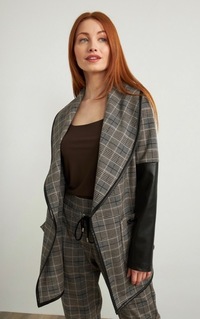 Style 213656 - Checked Jacket with vegan leather sleeve