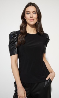 Style 223213 Vegan Leather Puff Sleeve Top