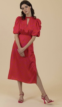 Style 7493/202 - High neck gathered sleeve dress