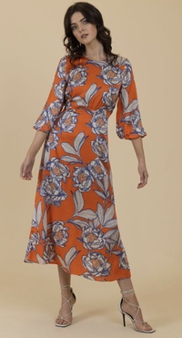 Style 7492/205 - Orange print puff sleeve dress